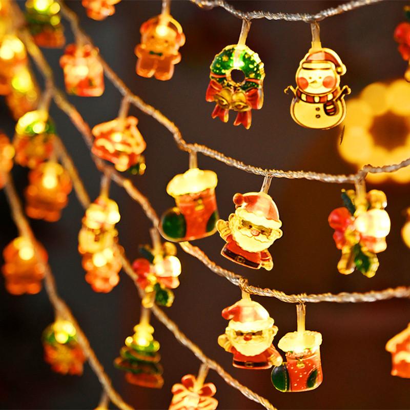 Colorful Led String Lights For Christmas Featuring Santa Snowman And Reindeer Designs