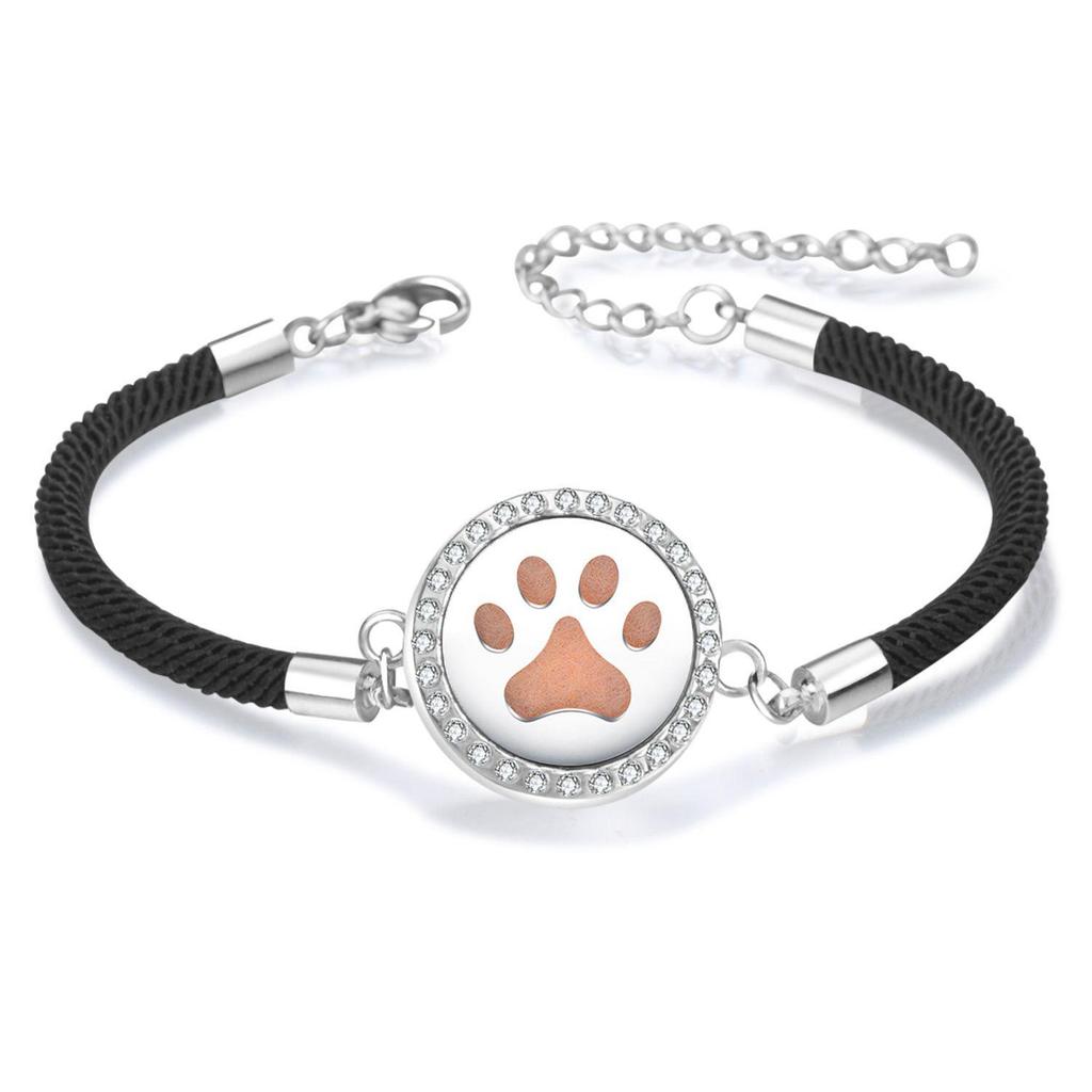 Diamond Inlaid Aroma Diffuser Bracelet: Adjustable Black Rope Wristband for Women