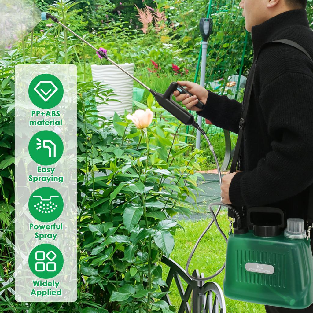 Battery Powered Sprayer with 4 Mist Nozzles 2000mAh Electric Sprayer 5L Weed Sprayer Portable Lawn Sprayer Pump with Shoulder