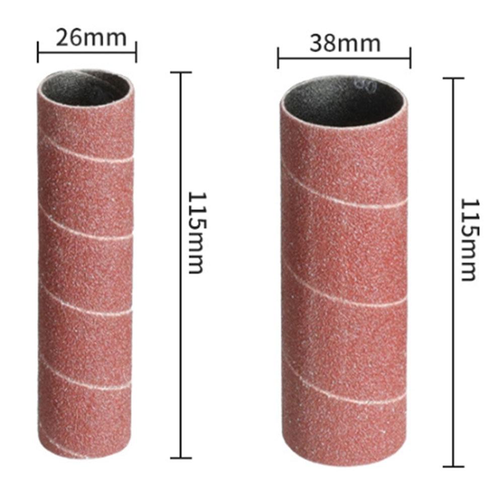 Fünf Schleifpapierhülsen für Hubschleifer, je eine Körnung 80/150/240 und 13/19/26/38/51mm für Metall-Holz-Politur.