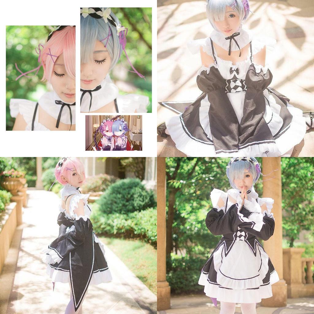 Hajimeru Kara Rezero Lsekai Seikatsu Twins Ramrem Maid Dress Costume Cosplay