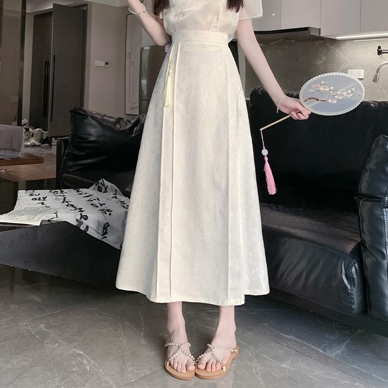 2024 Summer New Chinese Style High-Waist Retro Jacquard A-Line Skirt