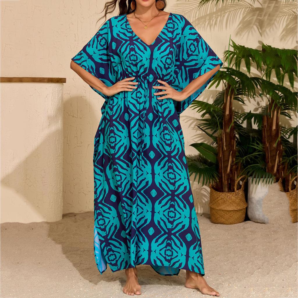 Women's Summer Casual, Comfortable, Loose-Fitting Drawstring Beach Cover-Up And Vacation Dress