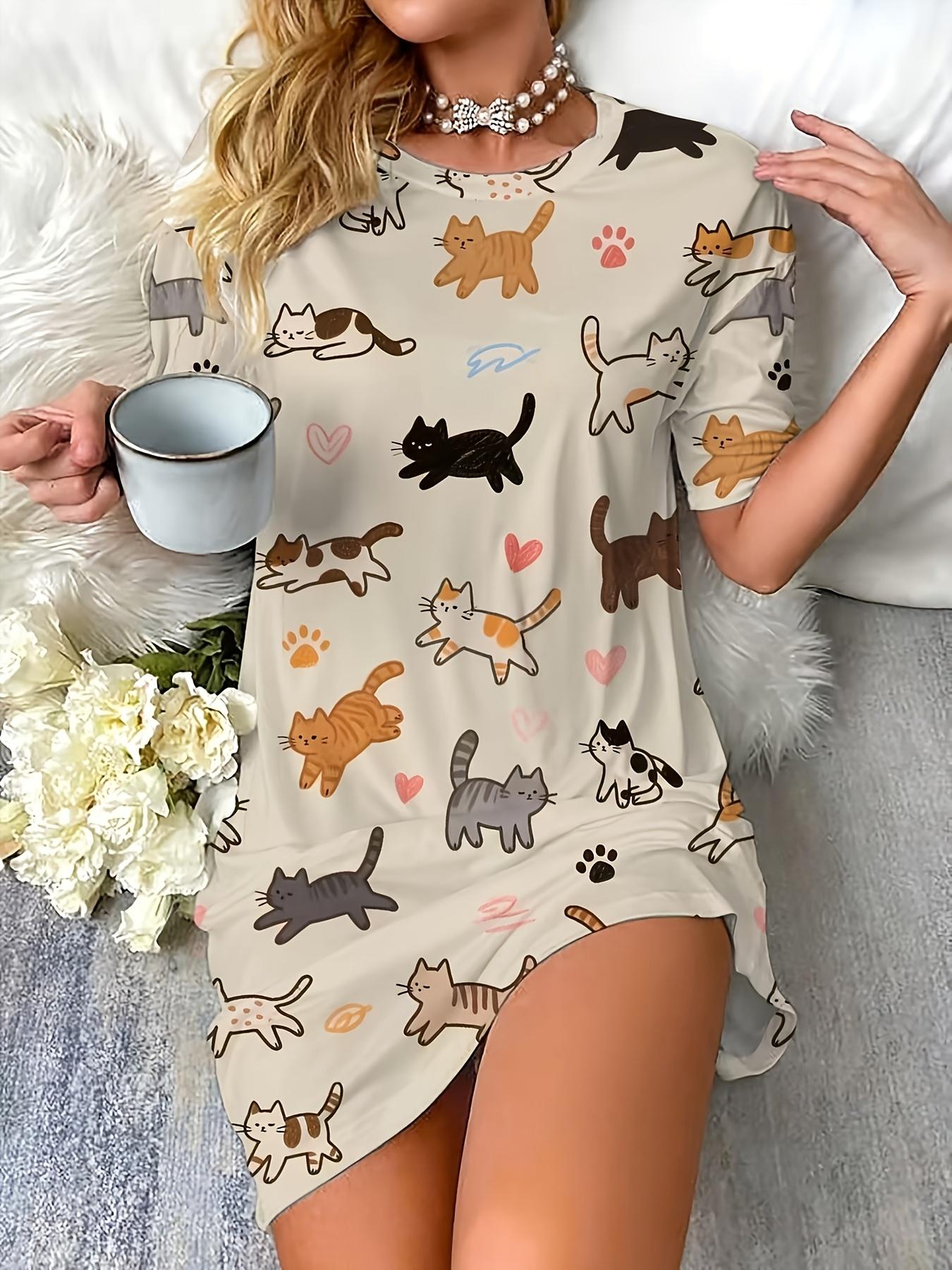 

Cute Cartoon Cat Pattern Printed Round Neck Dress. Machine Washable Four Seasons Adult Pajamas. Stylish Casual Evening Wear. Vibrant and Colorful Dog S дубильная кора