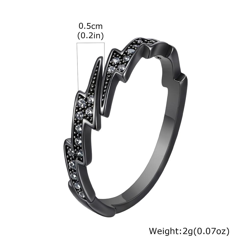 Vnox Gothic Black Lightning Open Ring for Men Women,Stylish Purple Cubic Zircon Stones Finger Band, Adjustable Fashion Jewelry