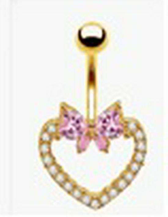 Exotic Butterfly Heart Bow Zircon Inlaid Navel Ring, 316 Stainless Steel, European & American Style