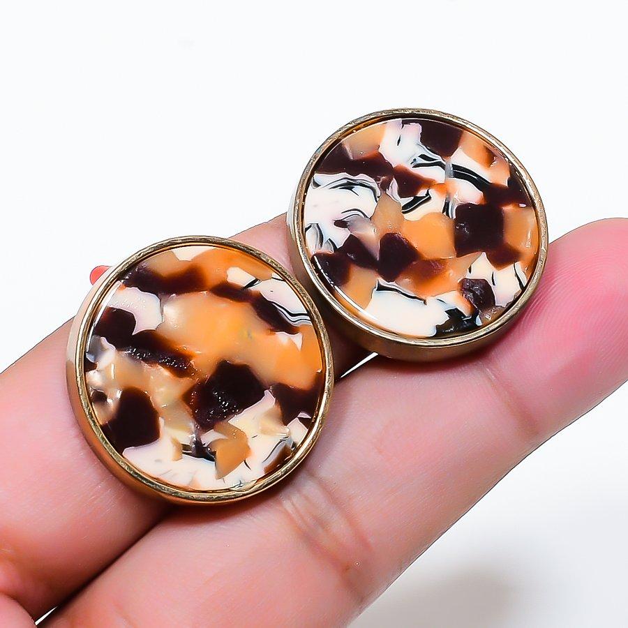Natural Dendrite Opal Gemstone Brass Jewelry Earring 0.99  RE-175