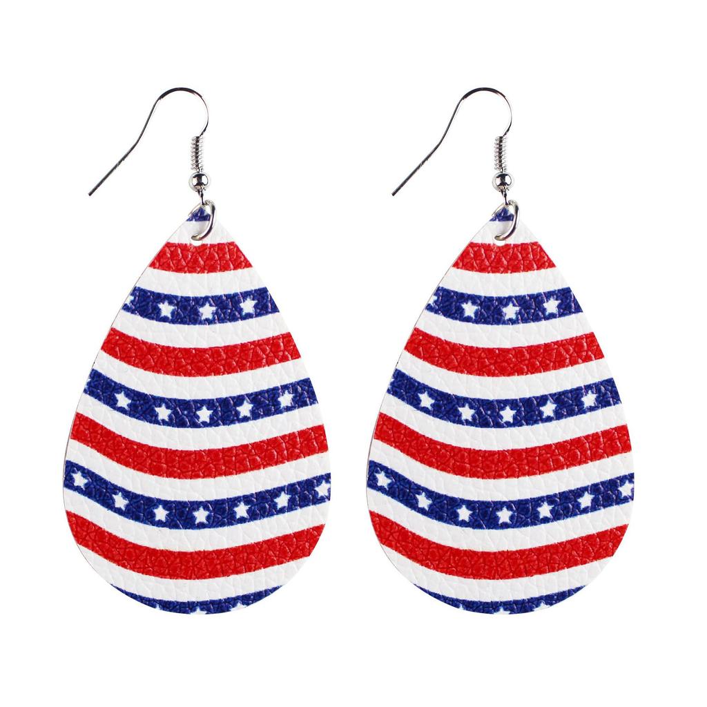Independence Day Leather Pu Earrings Water Drops Stars And Stripes Stars Ladies