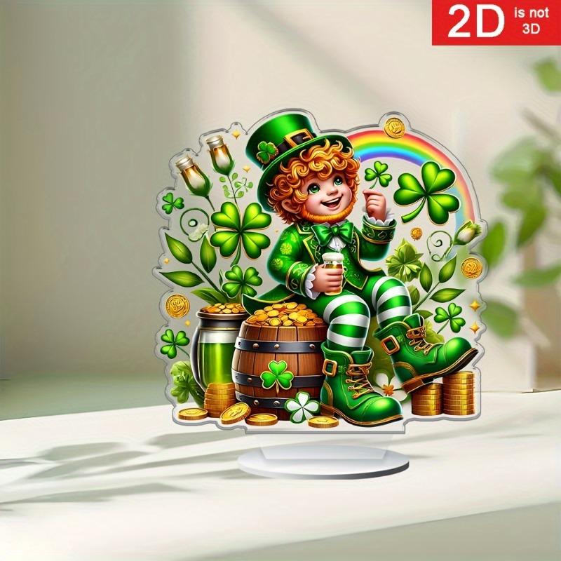 2D Flat St Paddy's Party Irish-Themed Acrylic Desktop Decoration, Four-Leaf Clover Design, Patternssuitable for Wall Decoration, Porch, Room, Villa, a