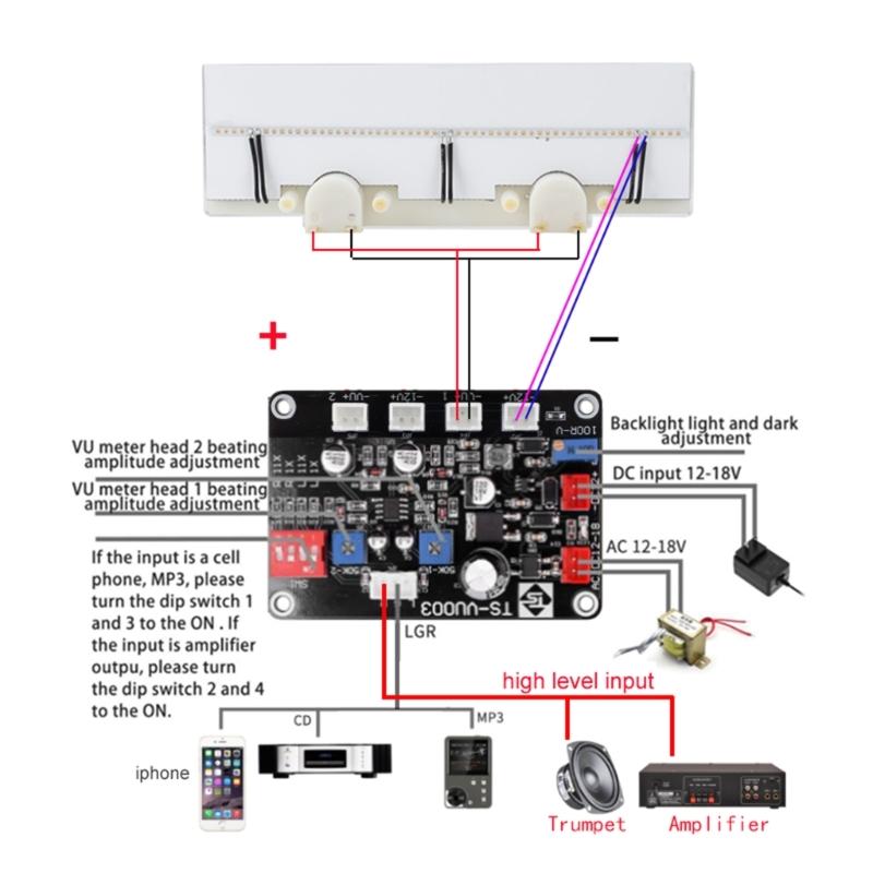 DC500uA DB Pegel VU-Meter Doppelkopf Verstärker Audio-Messgerät mit Hintergrundbeleuchtung Zubehör Audio-Leistungsverstärker Einfache Installation