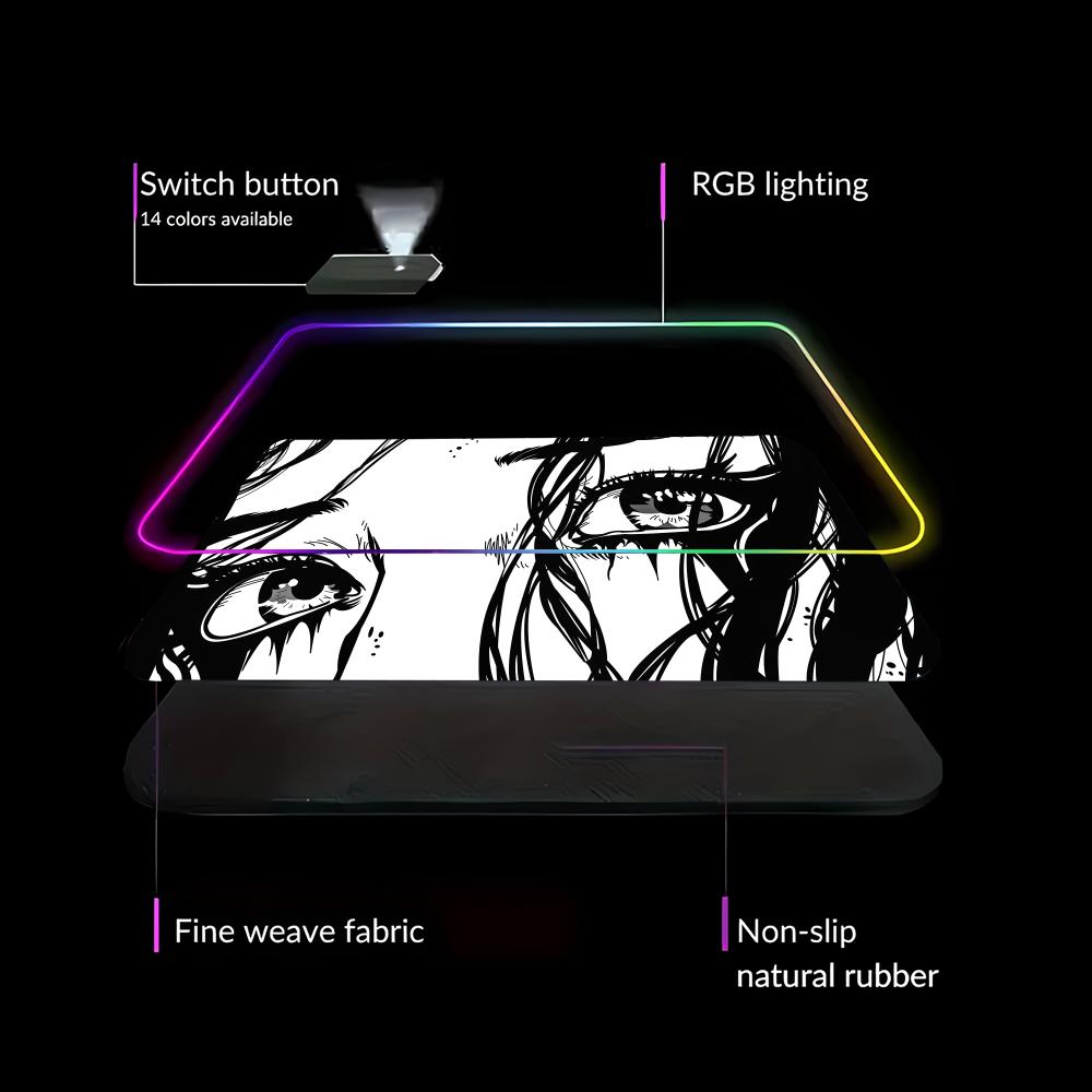 Anime Eyes MousePad - Large Manga GirlDeskMat RGB Gaming Mouse Pad  Gamer Large LED Light XXL MousePads PC Computer Pad Non-slip