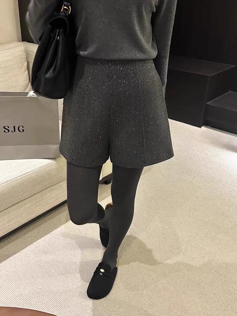 Starry Sky High Waist A-line Woolen Shorts - Plus Size Women's Spring Casual Wide Leg Booty Shorts