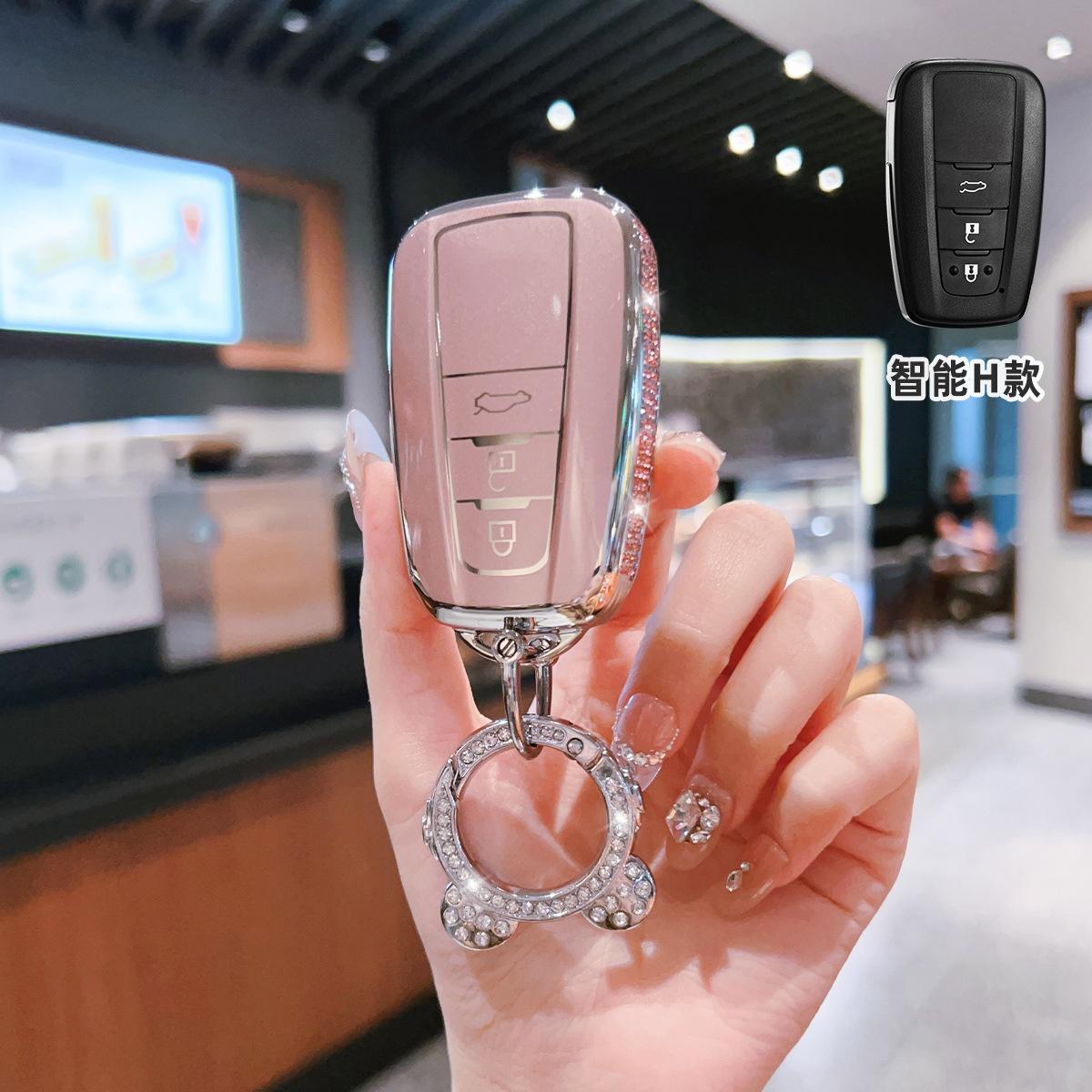 Diamant Auto Fernbedienung Schlüsselhülle Abdeckung Schutzschale Anhänger Für Toyota Camry Chr Corolla Rav4 Avalon Land Cruiser Prado Prius - gray