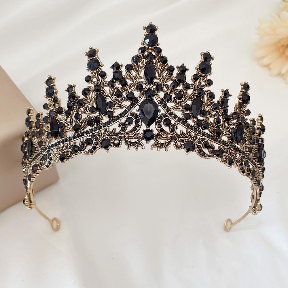 Baroque Retro Black Rhinestone Crown Bridal Tiara Wedding Dress Birthday Crown New Style