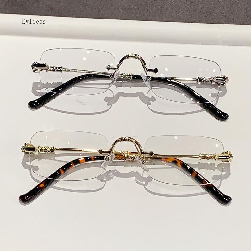 Men's Business Frameless Photochromic Myopia Glasses Advanced Sensory Border Blue Light Glasses Classic Square Frame Unisex