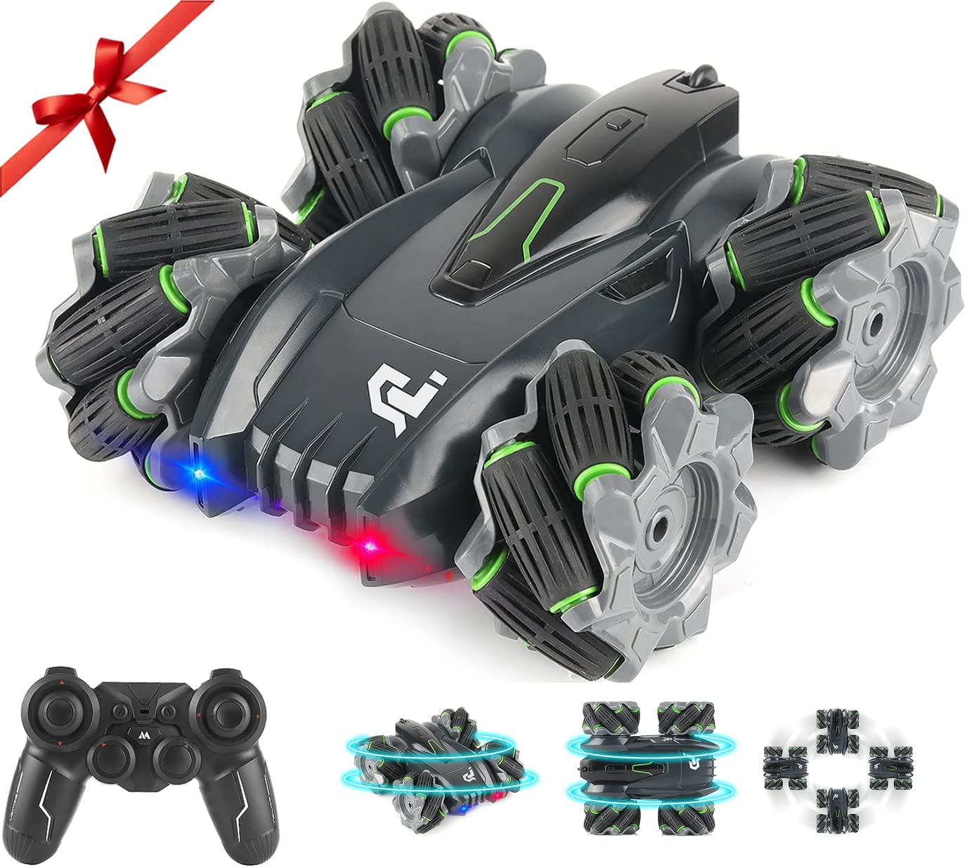 

RC Stunt Car for Remote Control Rotation USB Gift Kids, Car, 4WD, 2.4Ghz, Double-Sided, 360° & 180° Flip, Rechargeable, LED, Off-Road Toy, чорний