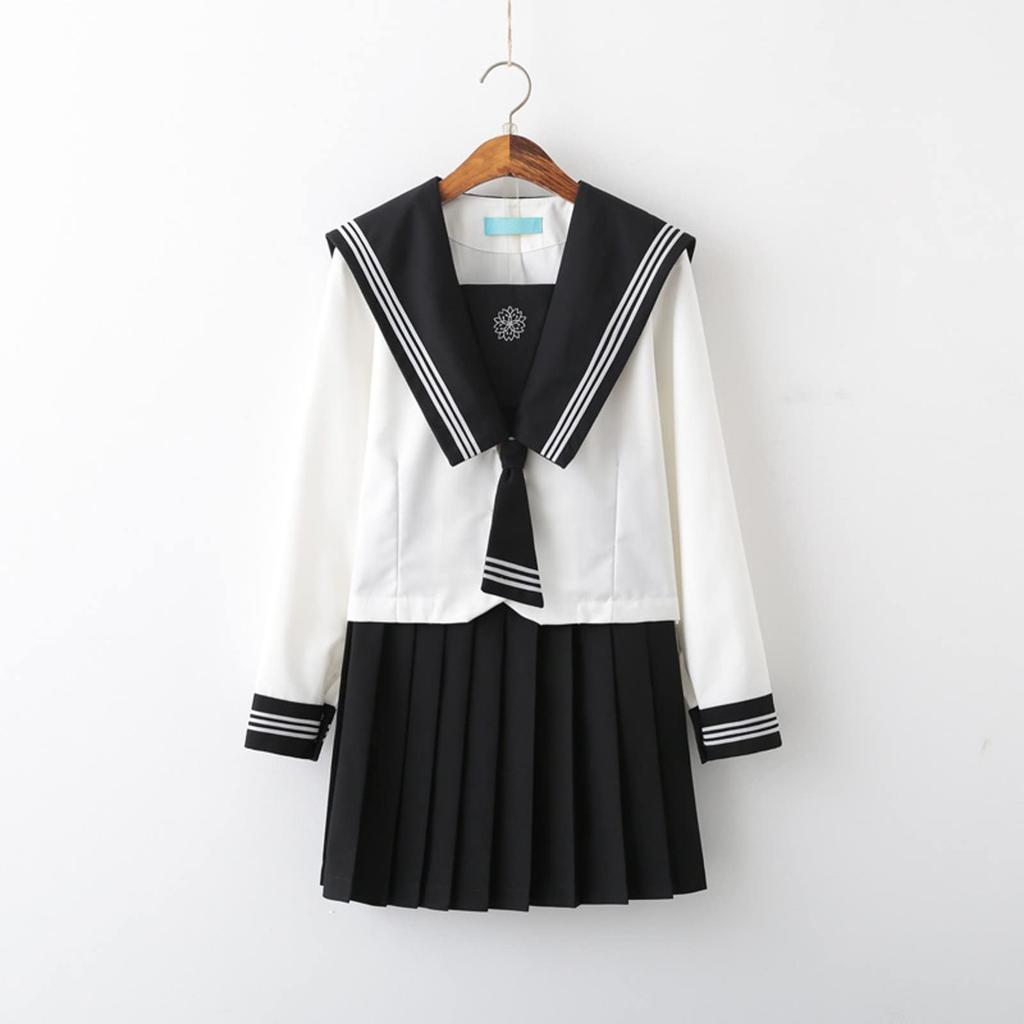 Sailor Uniform Cosplay School Uniform High School Girl Halloween JK Long Sleeve Square Collar [milky Time] (L)