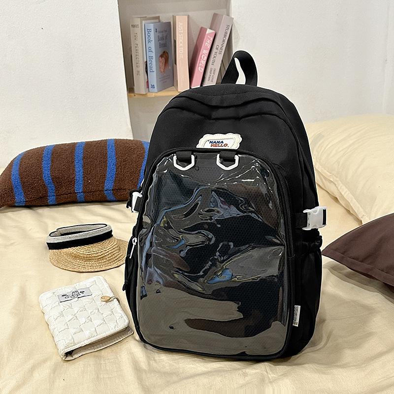 Japanese ins solid color junior high school student schoolbag female high school student transparent pain bag backpack Korean version trendy backpack