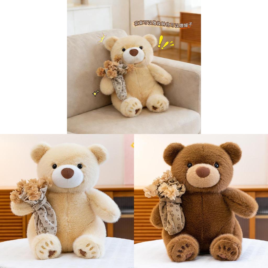 Plush Bear Toy With Floral Hat For Romantic Gift And Kids Play