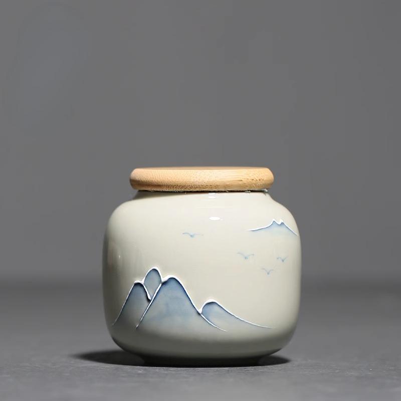 Plant ash hand-painted small sealed tea can 50g