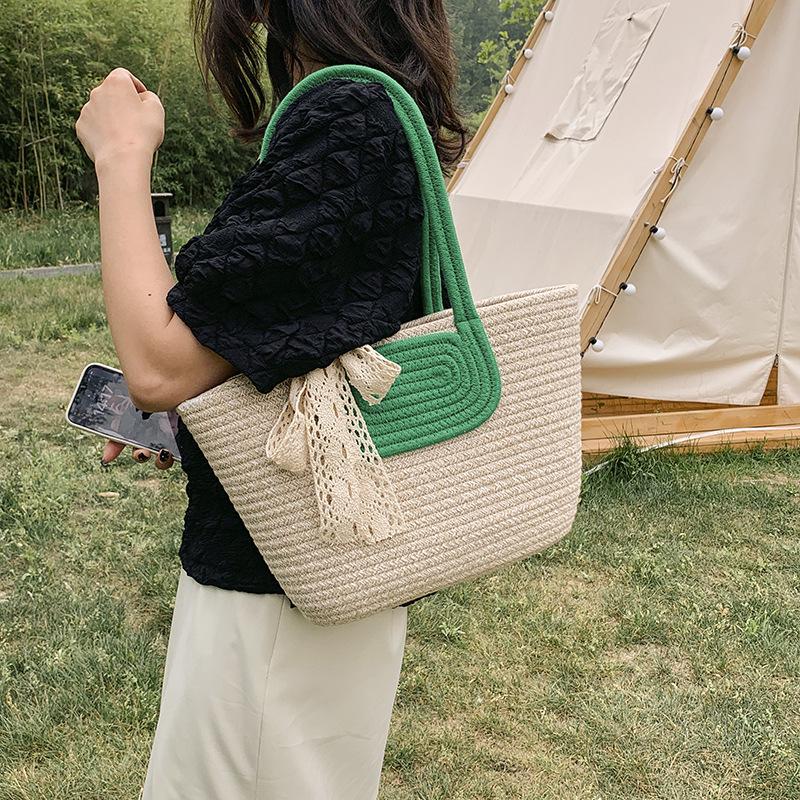 2025 New Woven Women's Bag Premium Simple Handbag Straw Bag Crossbody Holiday Cotton Rope Tote Bag Large Capacity