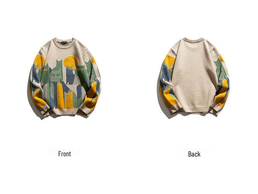 2025 Trendy Men's Jacquard Knit Sweater - Autumn/Winter Round Neck, Casual & Versatile for Couples.