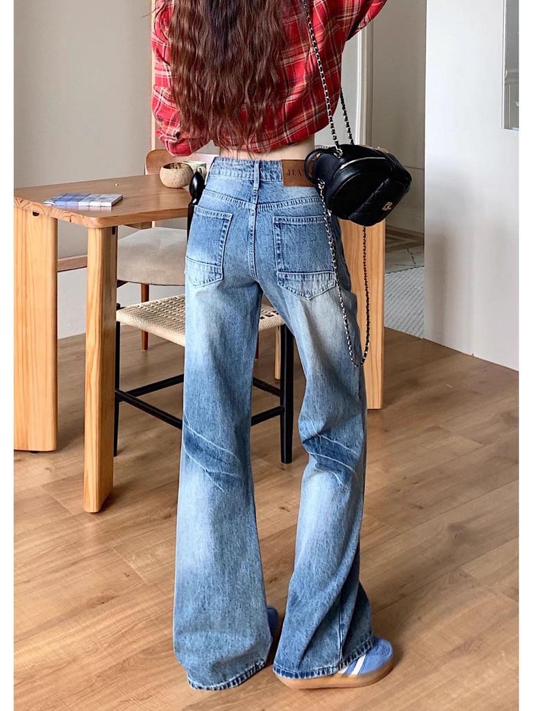 2025 Spring Women's Nostalgic Retro Wide-Leg Jeans: Versatile, Floor-Length Trousers