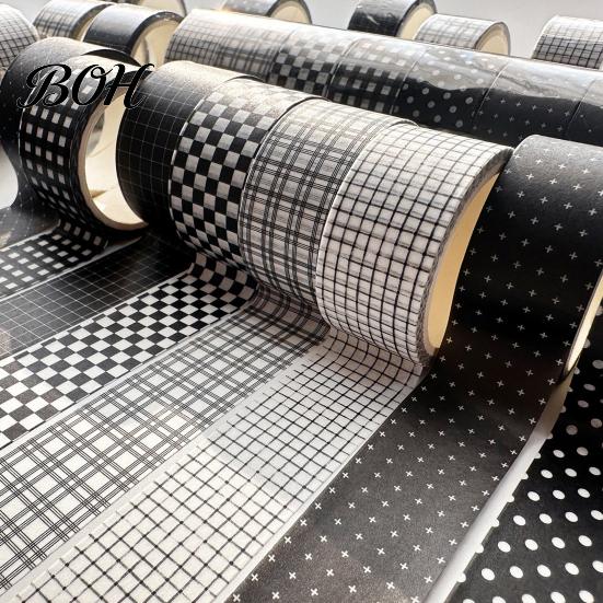 Black And White Plaid Tape Grid Washi Tape, Pattern Decorative Masking Hand-tearable for Arts, DIY Crafts, Journals, Planners, Scrapbooking,