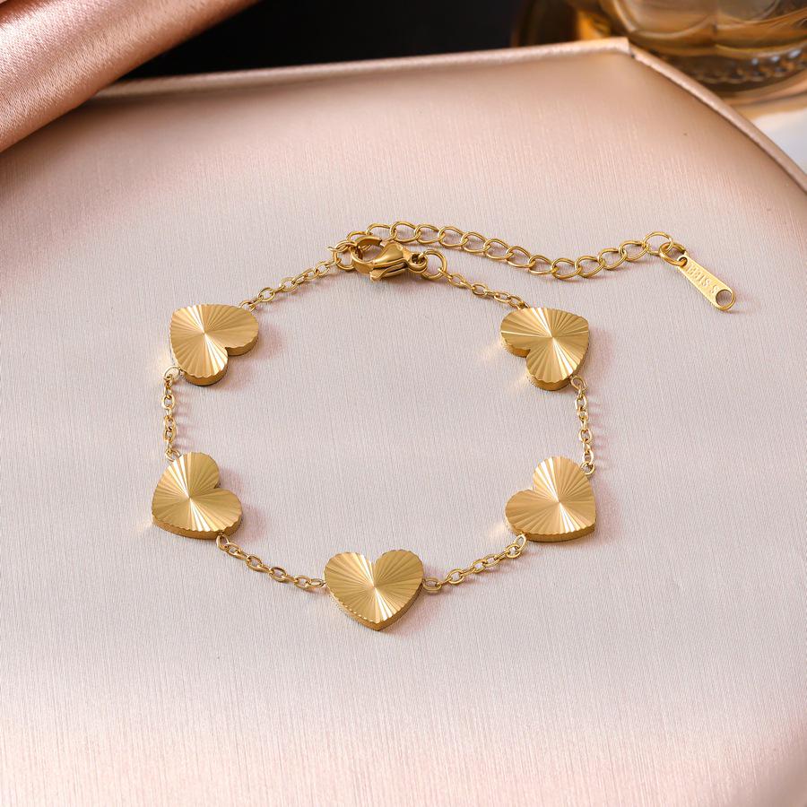 Elegant 18K Gold Peach Heart Bracelet  Necklace Set for Women - Titanium Steel Jewelry