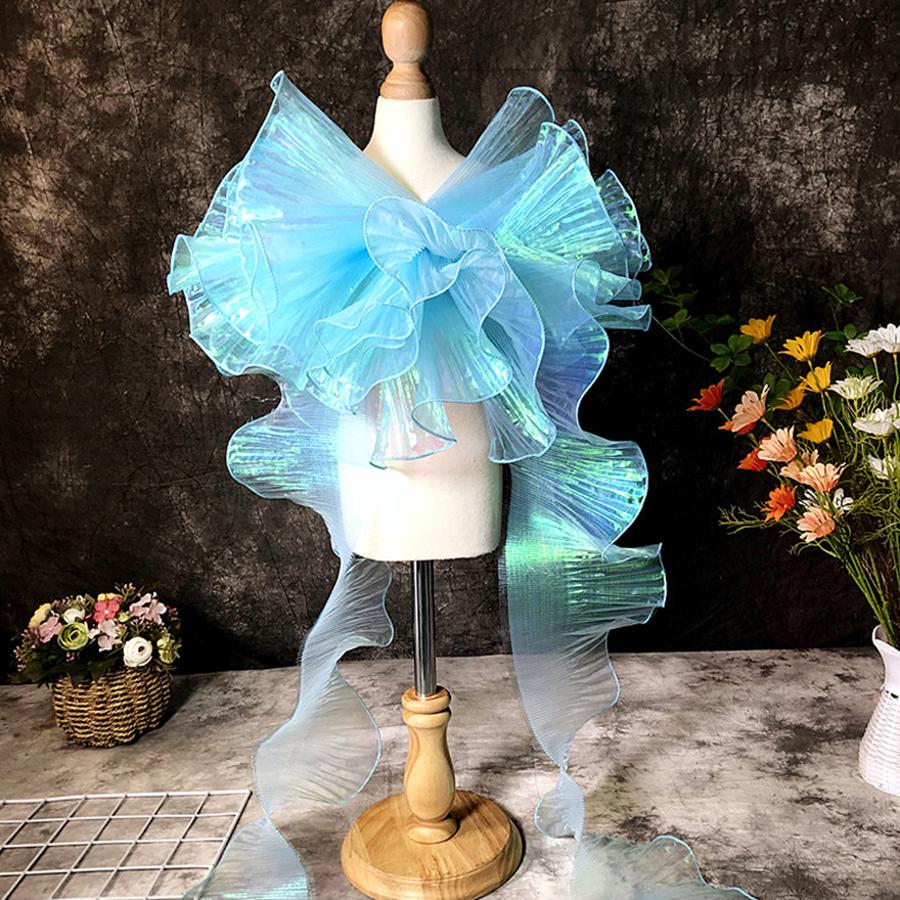 

2 Ярда Плиссированное Кружево с Цветами Русалки Магический Цвет Лазерный Градиент Для Свадьбы Волнистая Полосатая Декоративная Ткань Широкая 15СМ 2 Yards небесно-голубой