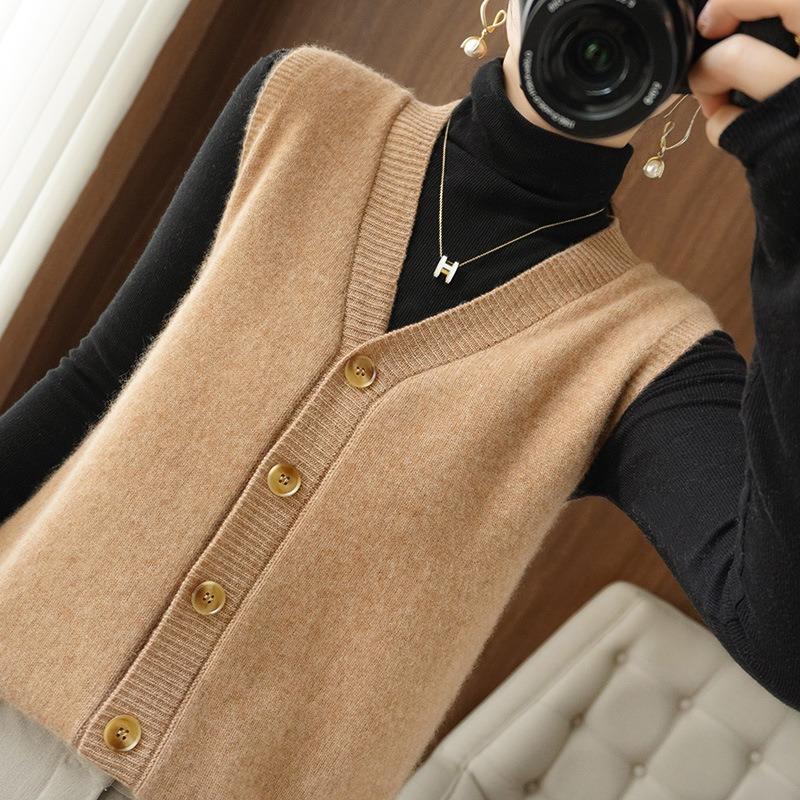 Women S V Neck Sleeveless Knit Vest Loose Solid Color