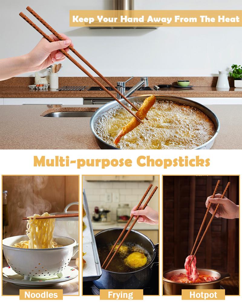 2 Pairs Cooking Chopsticks Long Frying Chopsticks 33cm Wooden Chop Stick Kitchen Extra Long Chopsticks For Hotpot Noodle Fried