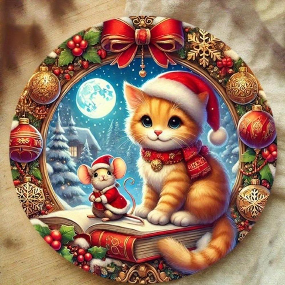 Vintage Style 7.87 Inch Round Metal Tin Sign Snowy Night Christmas Easter Decor