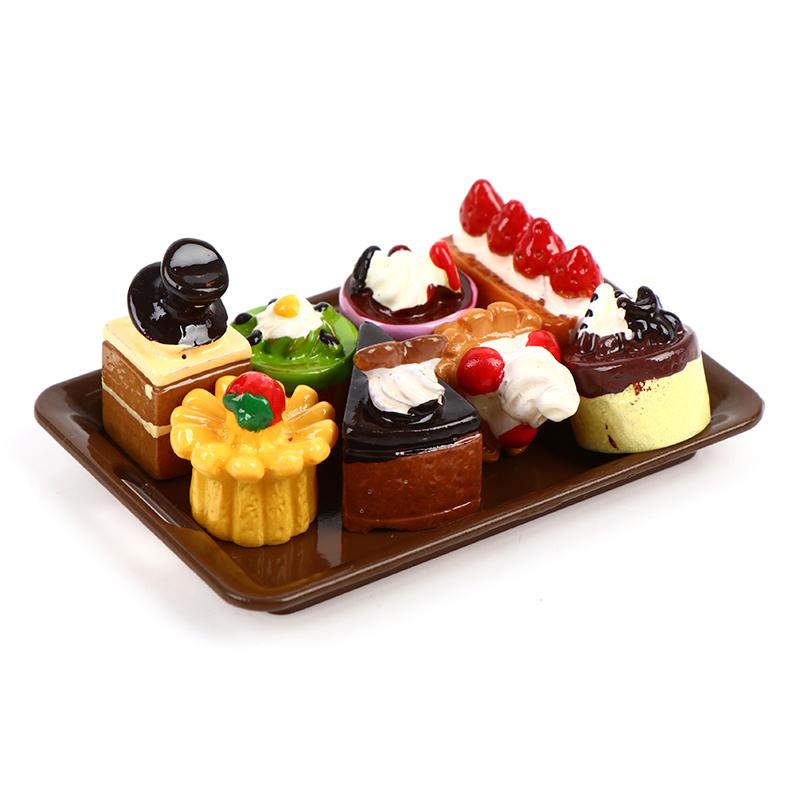 1/12 Dollhouse Miniature 1Tray+8 Cakes Model Kitchen Toys