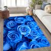 2D Flat Blue Rose Bouquet Flannel Area Rug Non Slip Romantic Floral Carpet for Living Room Bedroom Sofa Floor Decor