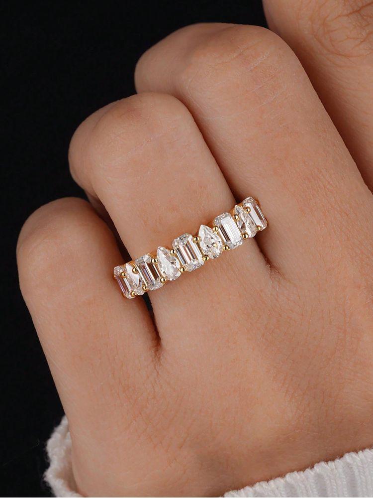 925 Sterling Silver Gorgeous Classic Rectangle Pear Zircon Ring For Women Engagement Wedding Fashion High Quality Fine Jewelry