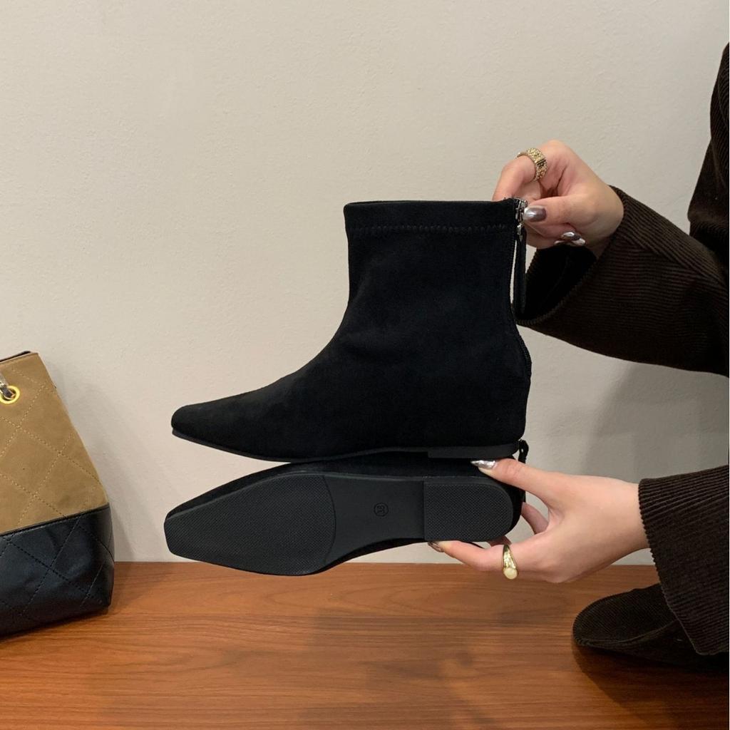 2025 New Small Square Head Suede But Knee Thin Inner Slope Heel Martin Women's Short Boots