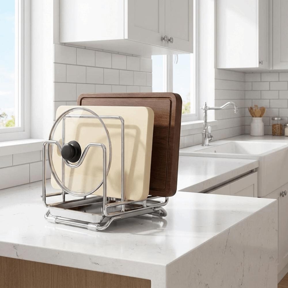 Stainless Steel Multi-layer Pot Lid Rack Anti-slip Rustproof Cutting Board Holder Stable Space Saving Pot Cover Shelf Kitchen