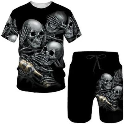 T-Shirt & Shorts Sets 2-teiliger Anzug für Herren Skelettmusterdruck Kurzarm Trainingsanzug Freizeit 3D Polyester Herrenset