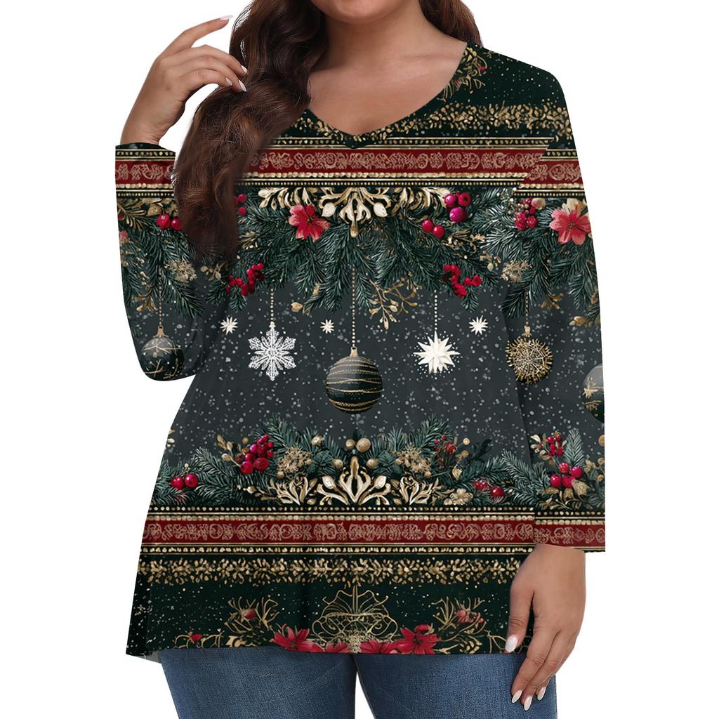 Women's Fashionable Casual Long Sleeved Plus Size  Print Top Plus Size Floral Print Top