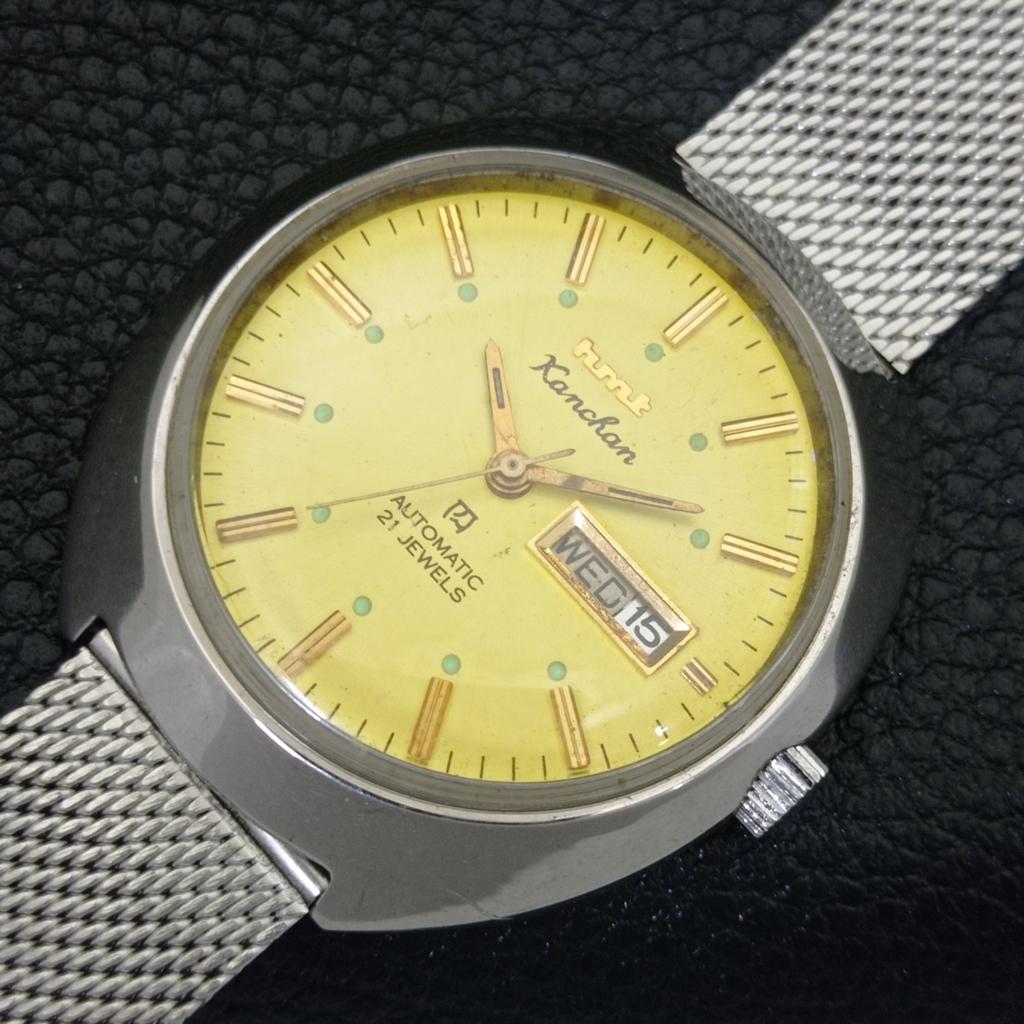 AUTOMATIC VINTAGE HMT KANCHAN INDIAN 6501 MENS GOLDEN COLOR DIAL WATCH a703262-1