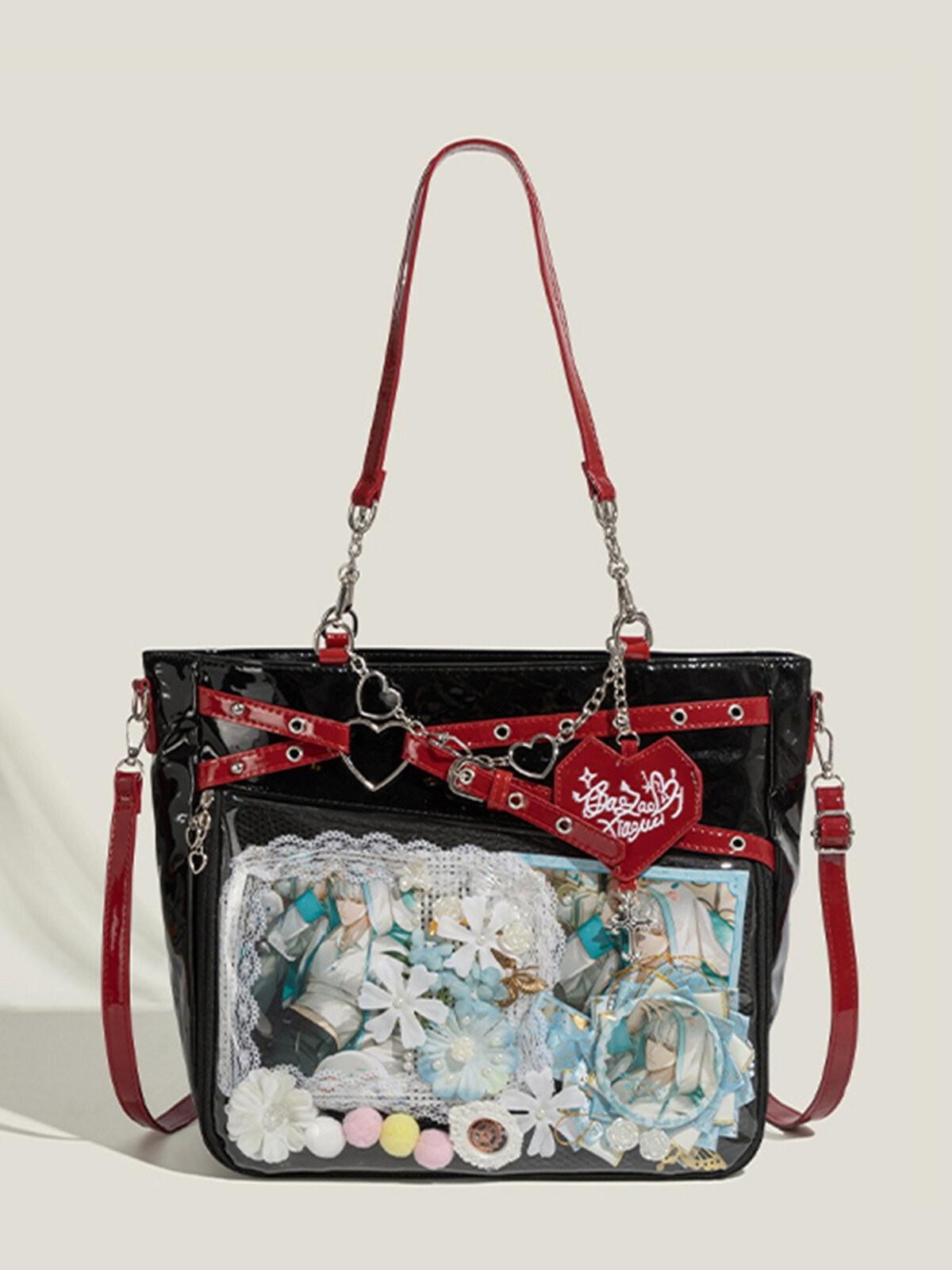 

New large-capacity transparent pain layer heart track messenger bag love chain shoulder bag красный