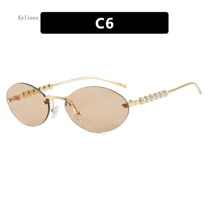 Nové Bezrámové Oválné Dámské Sluneční Brýle Nádherné Perleťové Sluneční Brýle Evropské A Americké Trendy High-end