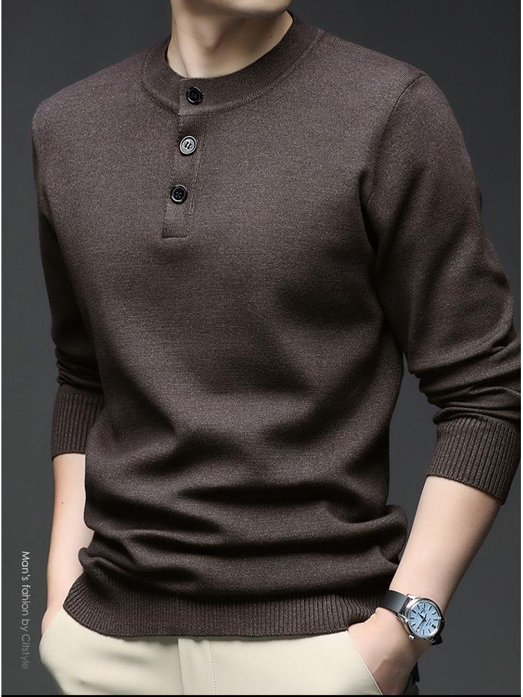 Douyin Herrstickad Rundhalsad Långärmad Knäppning Tröja
