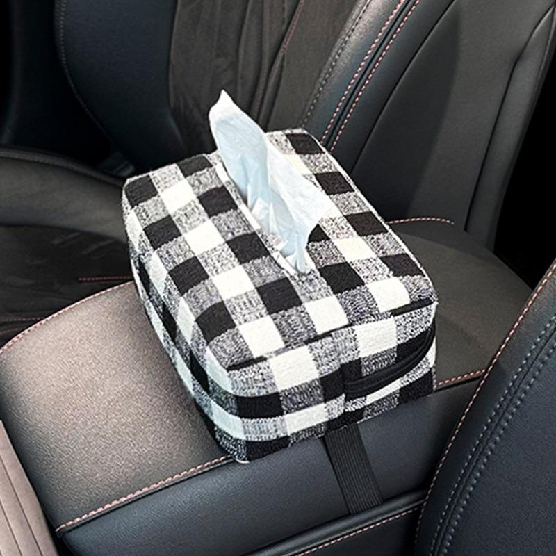 Simple Plaid Hanging Car Tissue Box Dual Use For Car And Home