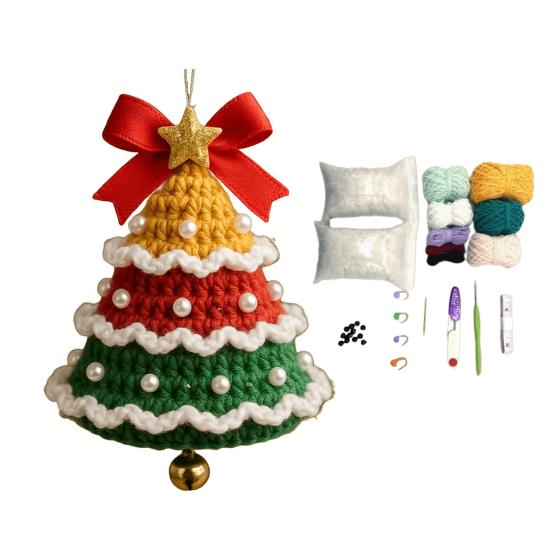 DIY Knitted Santa Claus Bell Ornament Handmade Christmas Tree Decoration Holiday Crochet Accessories for Craft Lovers