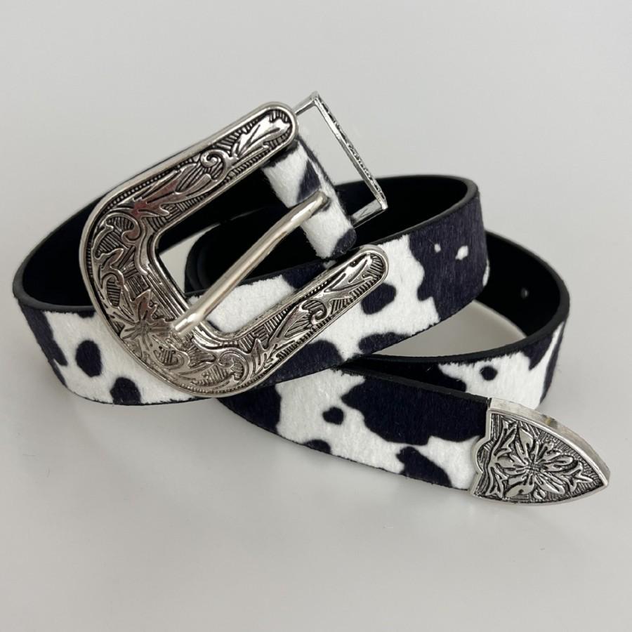 Western Denim Buckle Belt, Cow Print Belt DVN, Personalized, Fashionable and Versatile Denim Belt