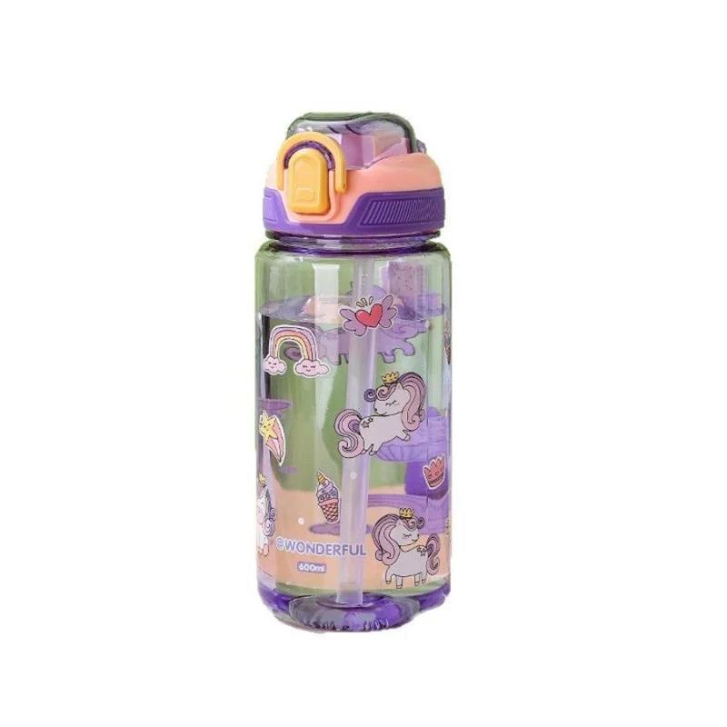 

Printed Large Capacity Children Straw Water Cup Outdoor Portable High Temperature Resistant and Drop Resistant Easy To Carry 0.6L фиолетовый