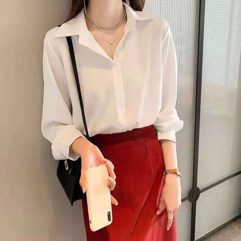 WTEMPO Women Satin Short Sleeve Shirt Elegant Lapel V Neck Blouse Smooth Office Commuter Solid Color Casual Work Top