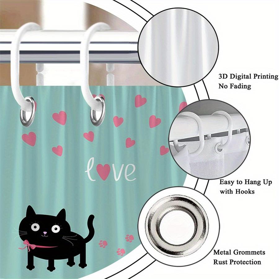 1Pc Pink Shower Curtain With Bow And Heart Pattern, Polyester Fabric, Machine Washable, Suitable For Bathroom Decor.